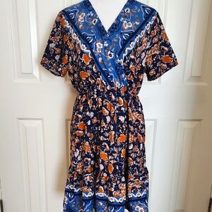 Floral Blue and Orange Dress